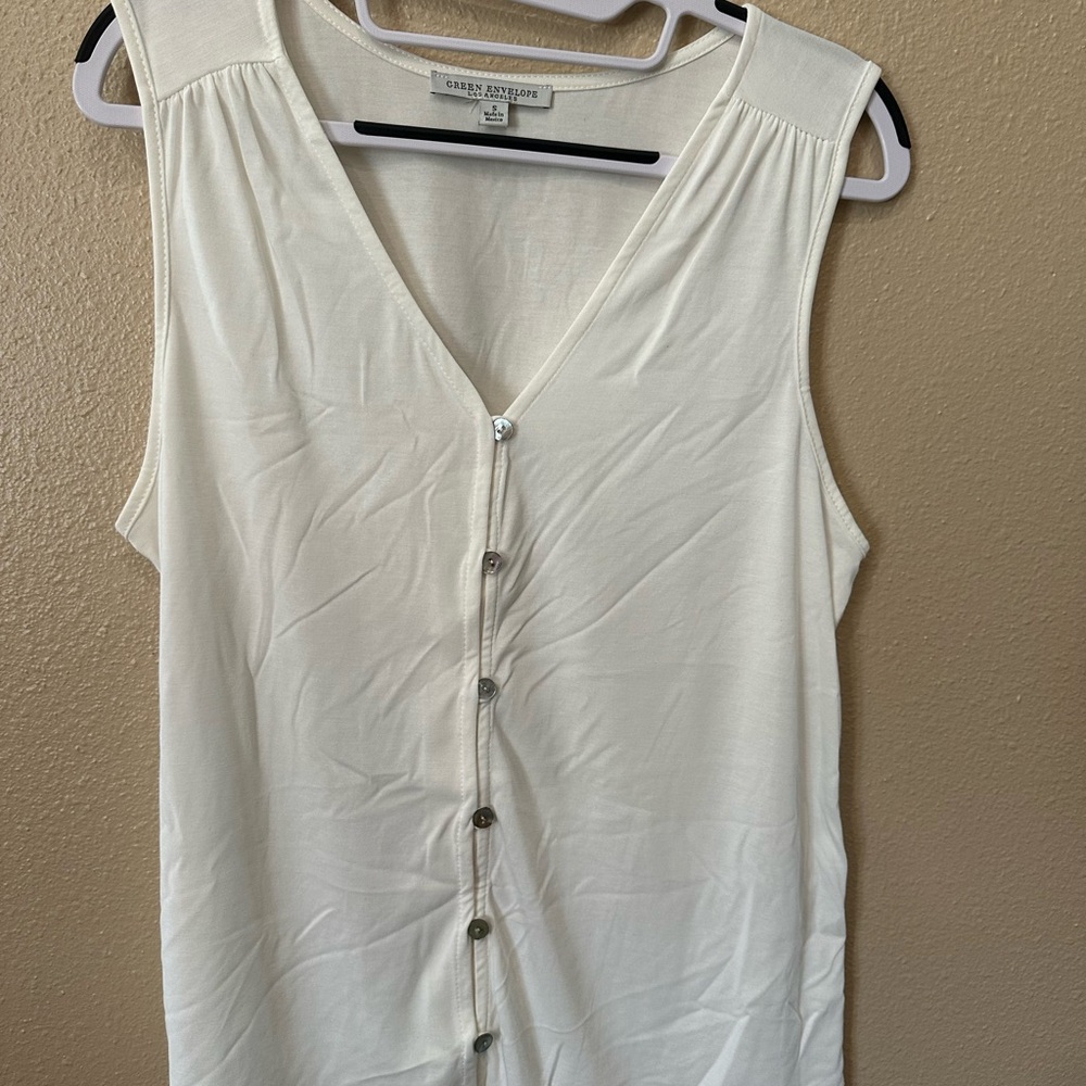 Green Envelope White Buttoned Tank Top